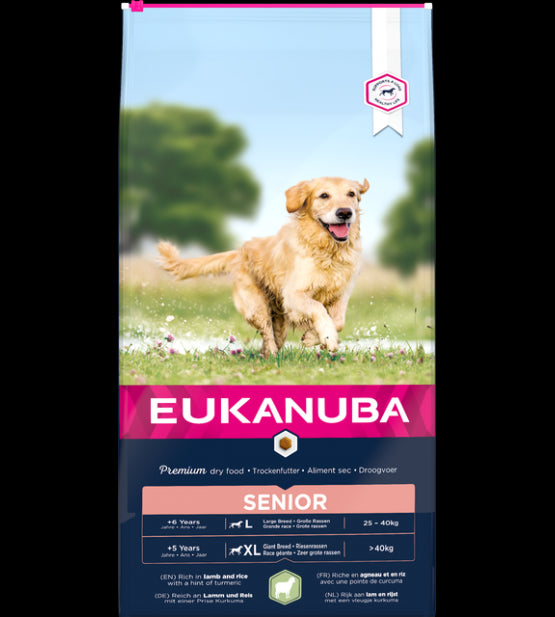Eukanuba Senior L/XL visavertis pašaras senyviems didelių veislių šunims su ėriena ir ryžiais 12kg