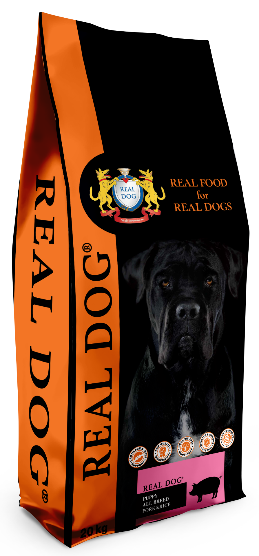 Real Dog Adult All Breeds su kiauliena ir ryžiais 20kg