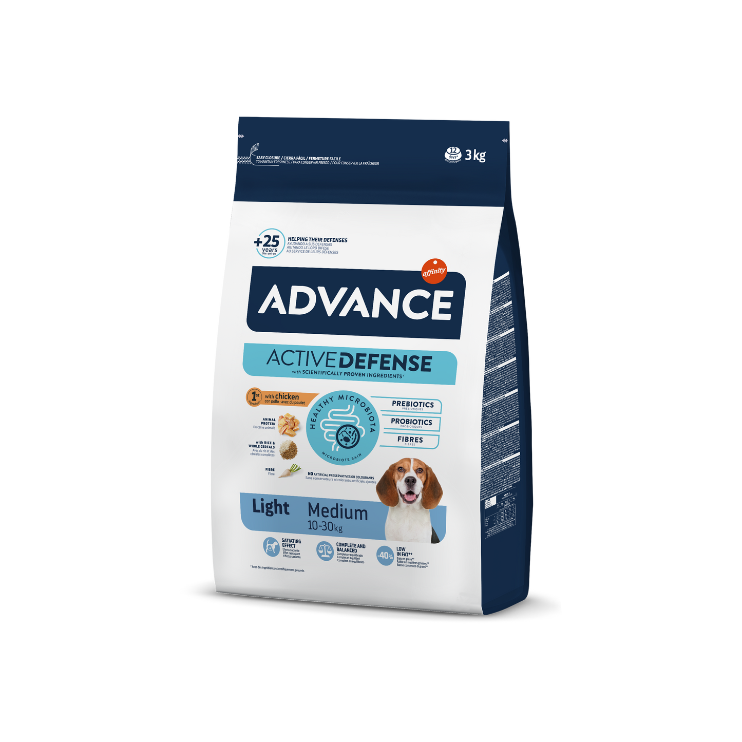 Advance Medium Light Sausas maistas vidutinių veislių šunims linkusiems priaugti svorio 3 kg