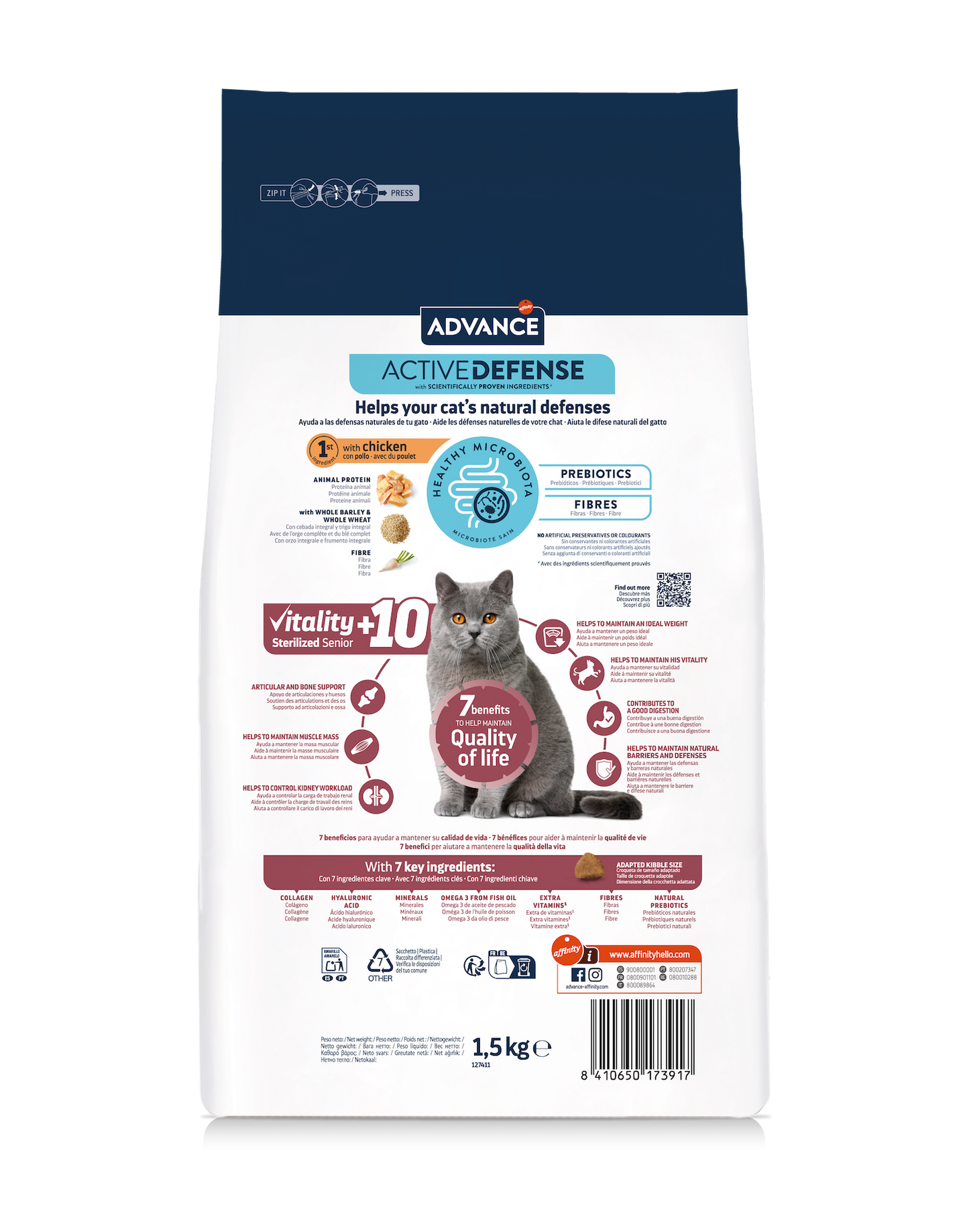 Advance Sterilized Senior Vitality sausā barība sterilizētiem kaķiem vecākiem kaķiem 1,5 kg