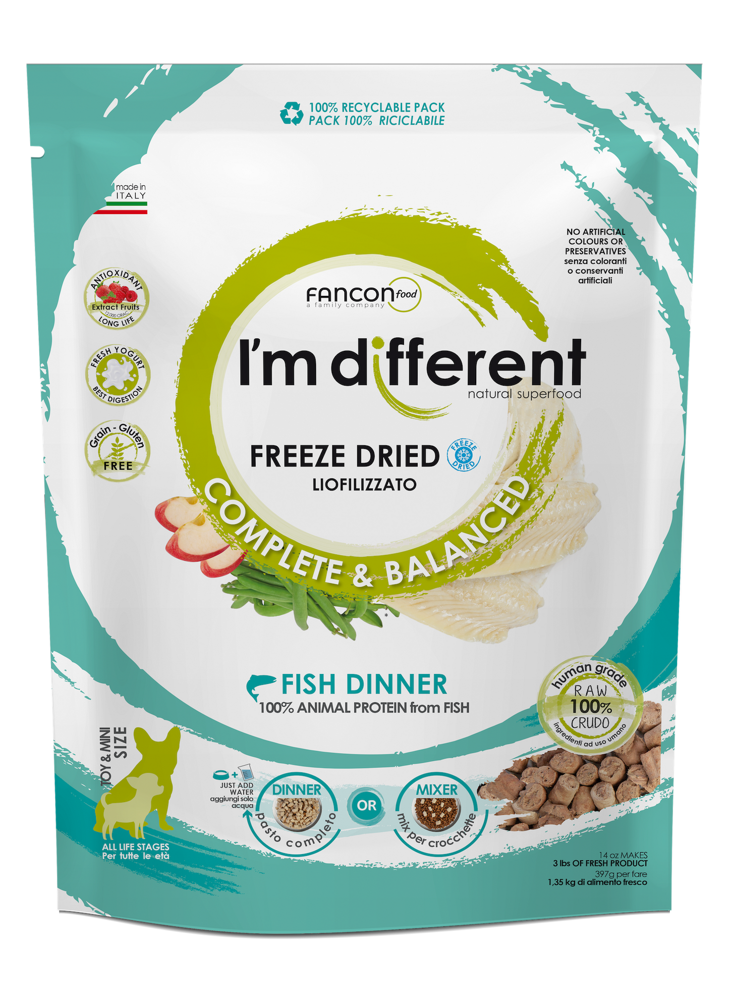 Diff Duck Dinner Liofilizuotas maistas šunims su žuvimi 397g