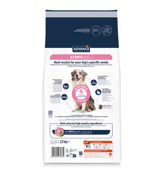 Advance Veterinary Diets Atopic Dog Med/Max sausā barība vidēja un liela izmēra šķirņu suņiem ar dermatozi, ar trušiem 12 kg