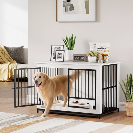 Liela suņu transportēšanas kaste, viegli pieejama, aizslēdzama, ar grozāmu bļodas turētāju, maziem un lieliem suņiem, balta