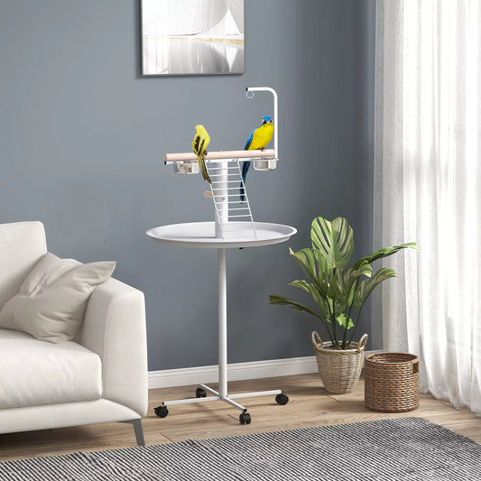 Papagaiļa ligzda, 1 kāpnes, 1 šūpoles, 2 barotavas, 60 x 60 x 138 cm, balta + dabīga