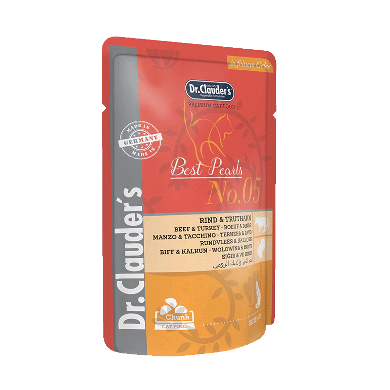 DR. CLAUDER'S drėgnas maistas katėms su jautiena ir kalakutiena drebučiuose 100 g