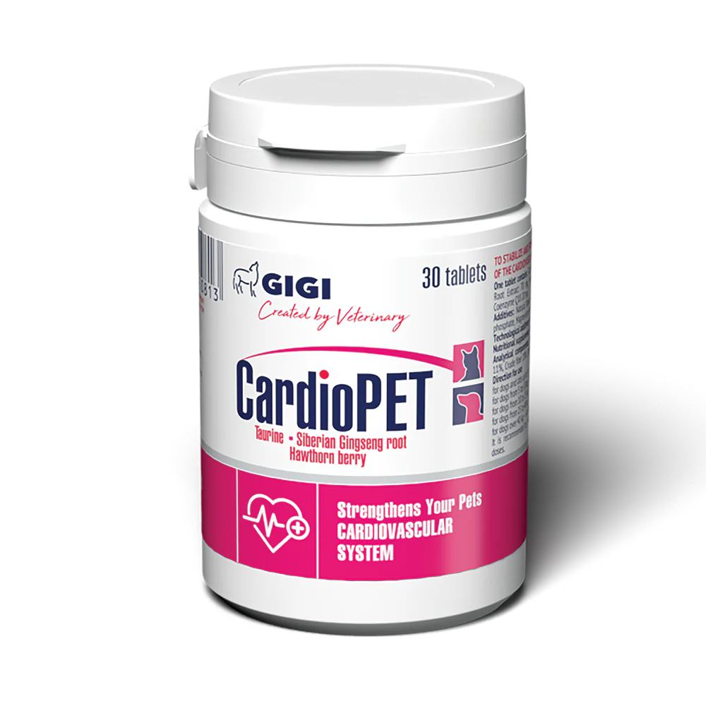 GIGI CardioPET papildas šunims ir katėms širdies ir kraujagyslių sistemai palaikyti 30 tab.
