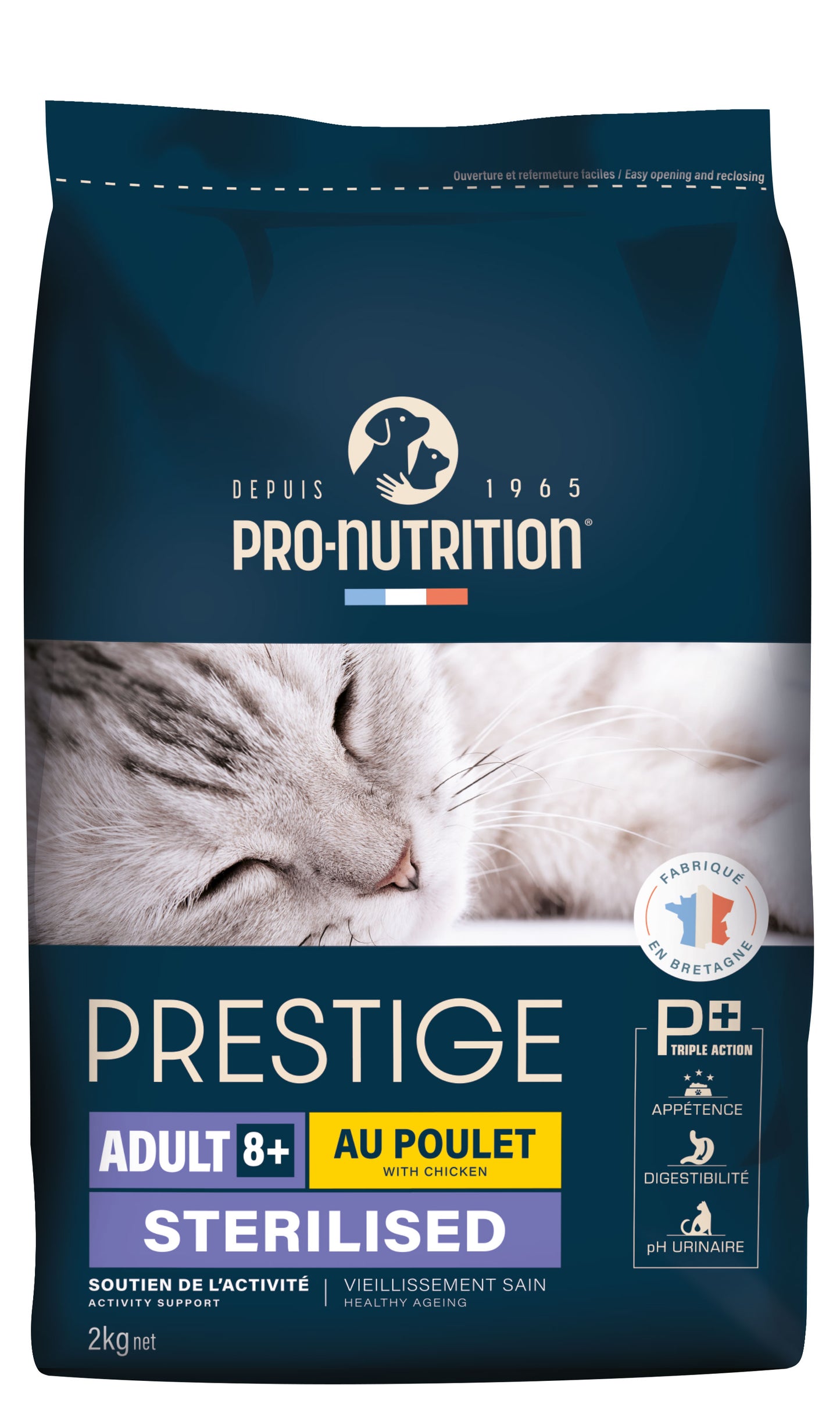 Pro-Nutrition Prestige Adult Sterilised 8+ chicken sausas maistas suaugusioms vyresnėms nei 8 metai katėms su vištiena 2 kg