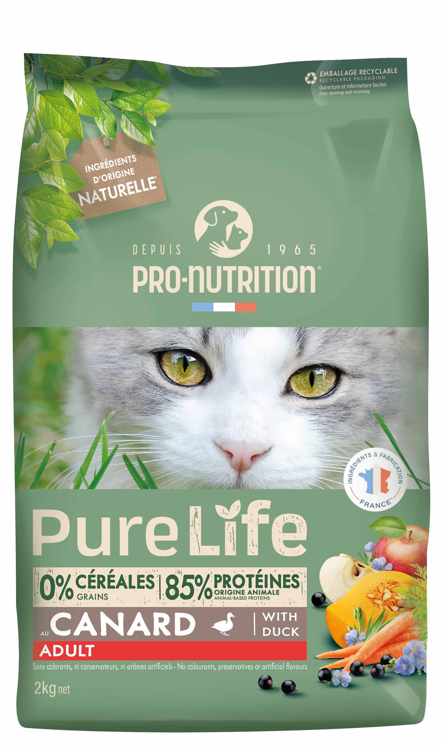 PRO-NUTRITION Pure Life Adult cat duck sausas maistas suaugusioms katėms su antiena 2-8 kg - 8 kg