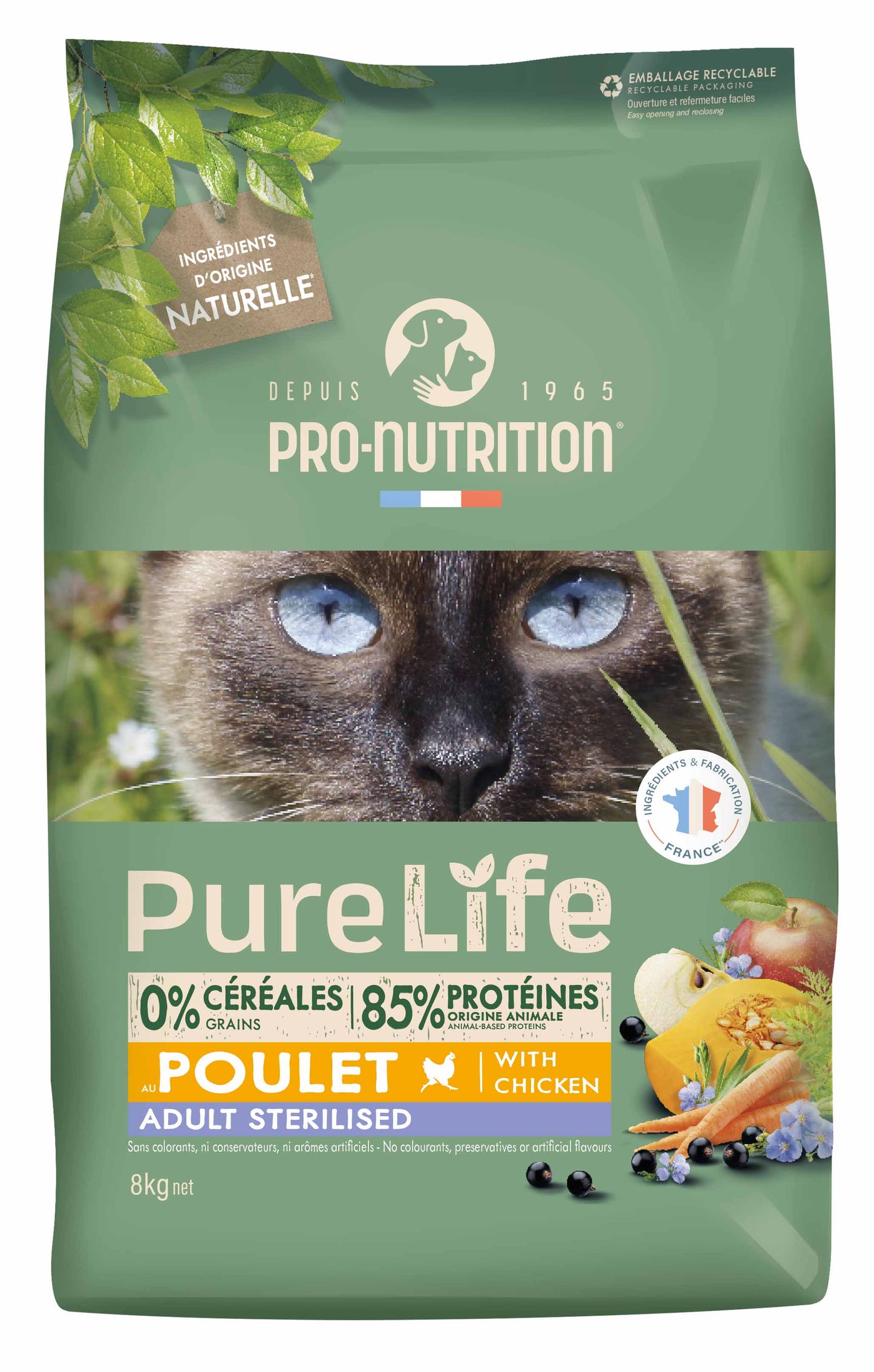 PRO-NUTRITION Pure Life Sterilised chicken sausas maistas sterilizuotoms katėms su vištiena 2-8 kg - 8 kg