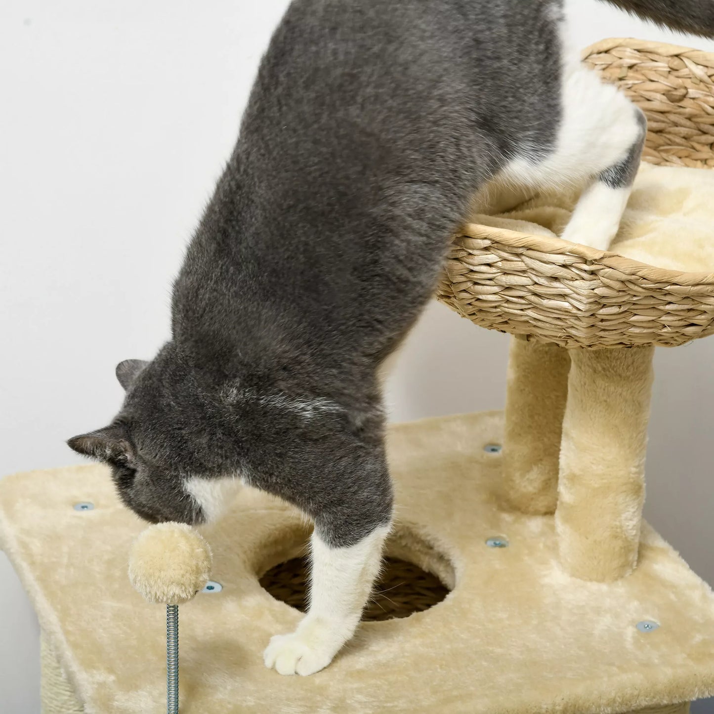 Cat scratching post with cat bed, resting platform, play ball, 45x40x74cm, beige