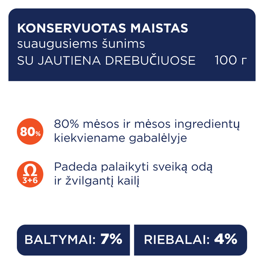 CLUB 4 PAWS Premium konservuotas ėdalas mažų veislių šunims su jautiena drebučiuose 12x0.1 kg sudėtis