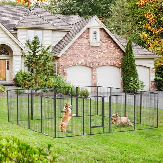 Kucēnu rotaļu laukums, modulārs dizains, 16 elementi, 2 durvis, laikapstākļiem izturīgs, tērauds, 3,2 x 3,2 x 1 m, pelēks