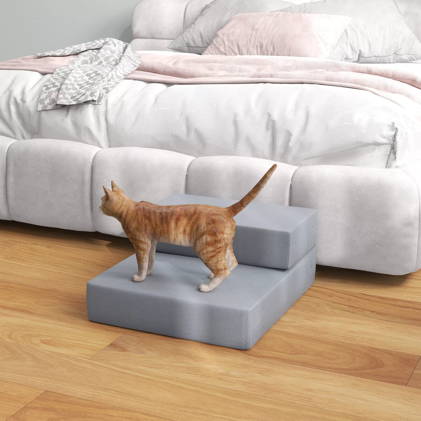 Mājdzīvnieku pakāpieni 2 pakāpieni, salokāmi, līdz 7 kg. Paklājs/pamatne kaķiem un suņiem, pelēks, G45 x P39 x A20 cm