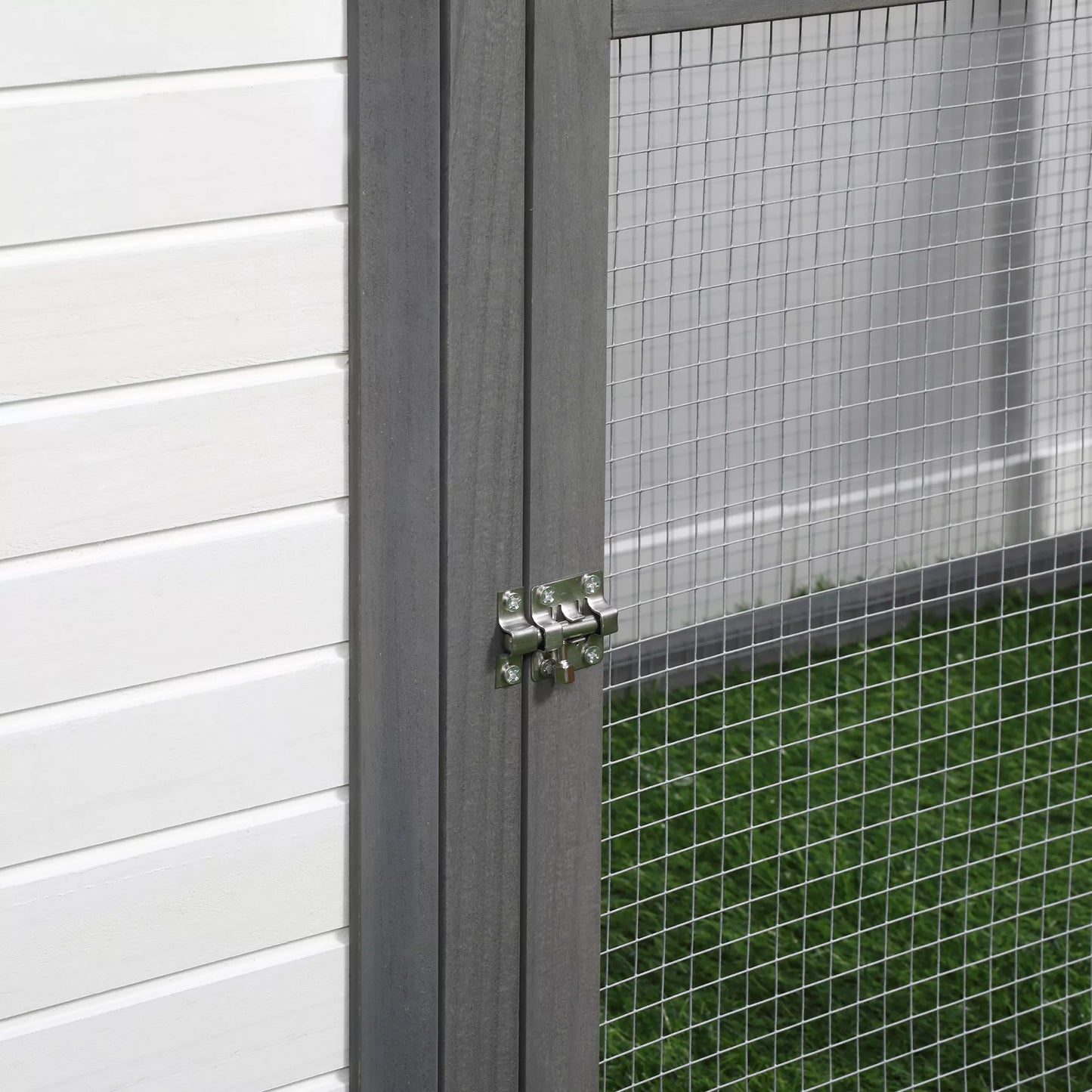 Vistu kūts pundurvistām 196 x 76 x 97 cm Vistu kūts ar ligzdošanas kasti, āra aploks, barotava, koka mājiņa maziem dzīvniekiem, pelēka