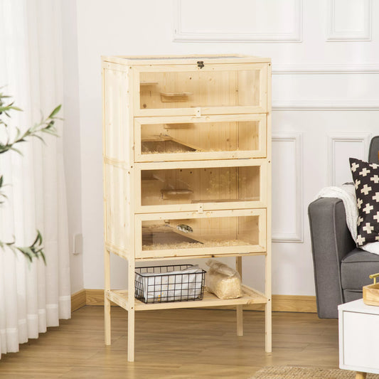 Koka kāmju būris 5 līmeņi, grauzēju būris, mazu dzīvnieku būris ar sieta jumtu un rampām, koka būris, liels peļu būris, būris kāmjiem, pundurkāmjšāmji, 60 x 40 x 120 cm, dabīgs koks