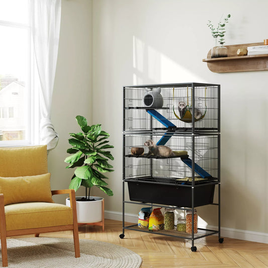 Mažų gyvūnų narvas, naminių gyvūnų narvas su 5 lygiais, neslidžios rampos, hamakas, 88 x 48 x 150,5 cm, tamsiai pilkos spalvos