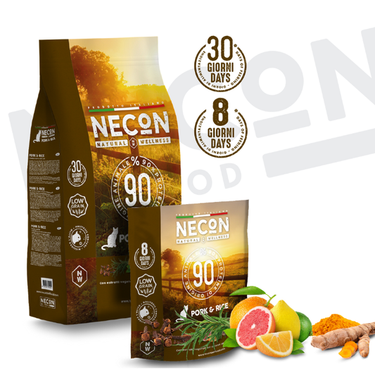 Necon Natural Wellness Adult Sausas pašaras katėms su kiauliena ir ryžiais puiki sudėtis