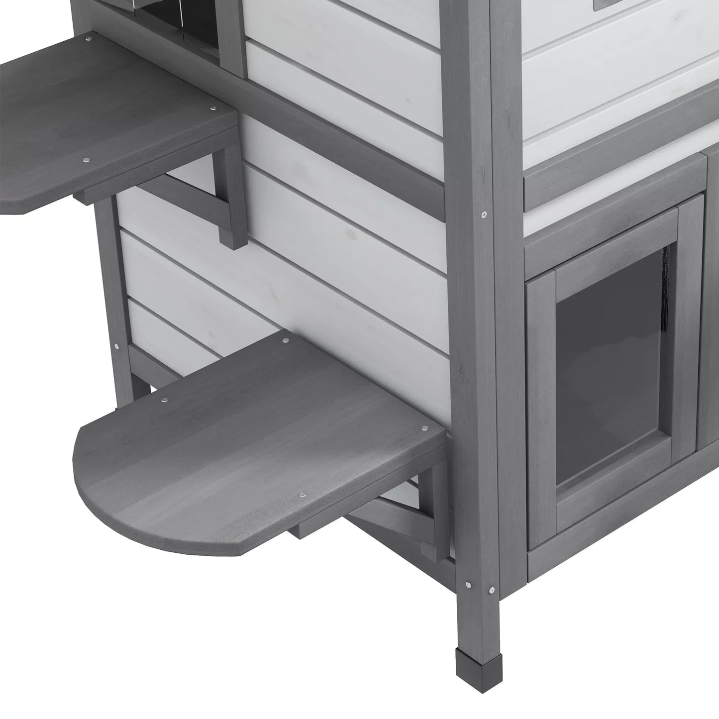 Kaķu māja, kaķu kabīne, kaķu ala, 2 stāvi, laikapstākļiem izturīga, 78,1 cm x 55,2 cm x 90,8 cm, balta + pelēka