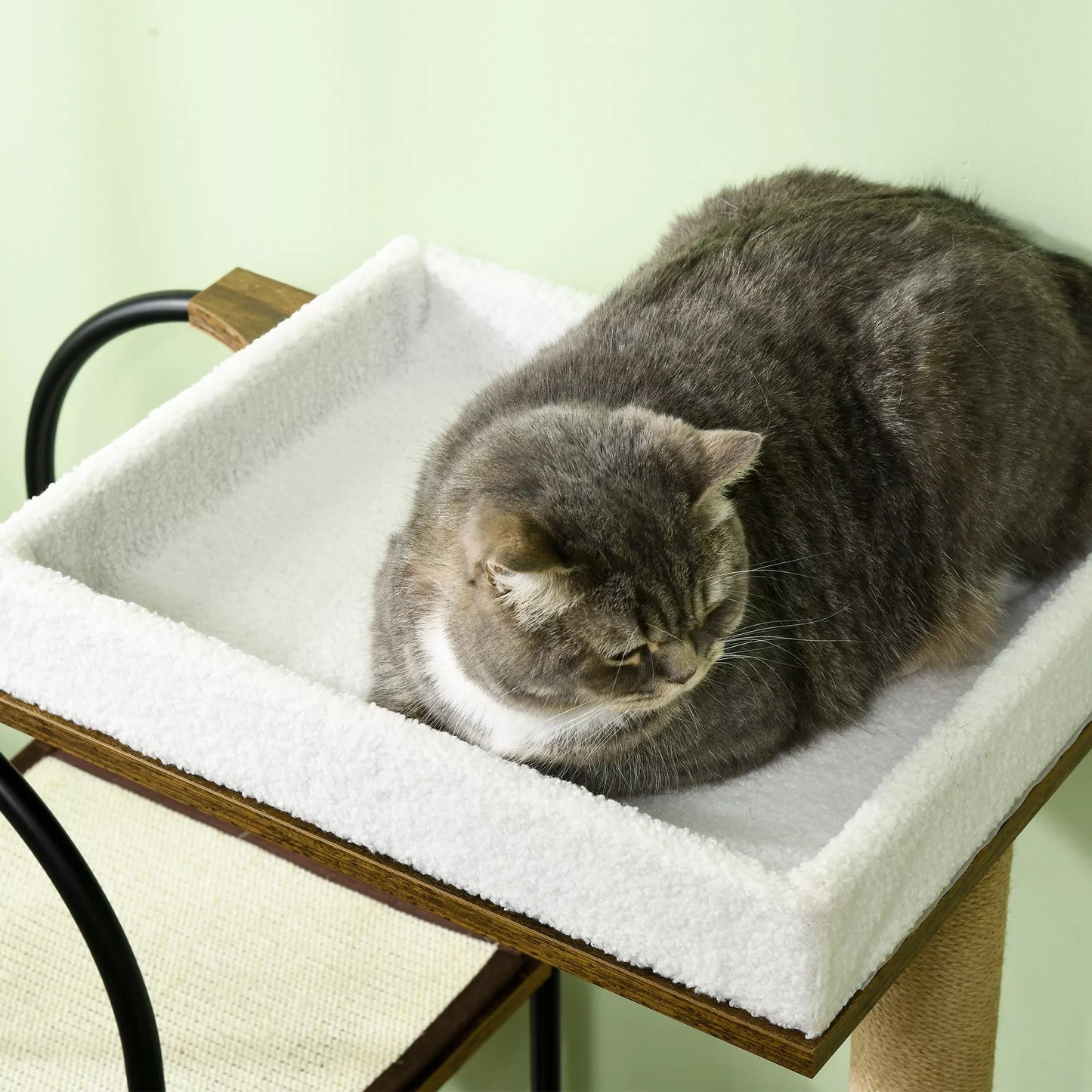 Kaķu māja, 4 stāvu, kaķu mājiņa, rotaļu bumba, pret apgāšanos, 80x40x118,5 cm, brūna/balta