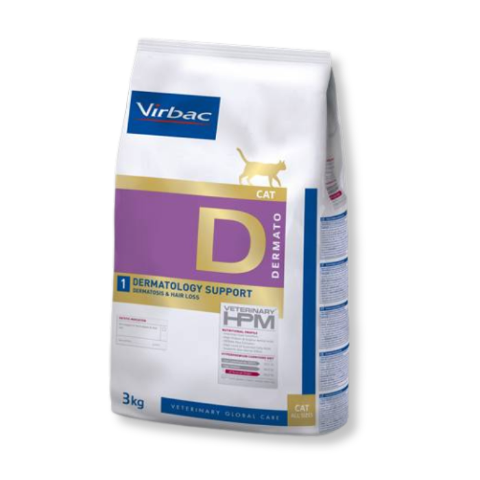 Virbac HPM D1 Dermatology Support Cat visavertis sausas pašaras katėms odos funkcijoms gerinti