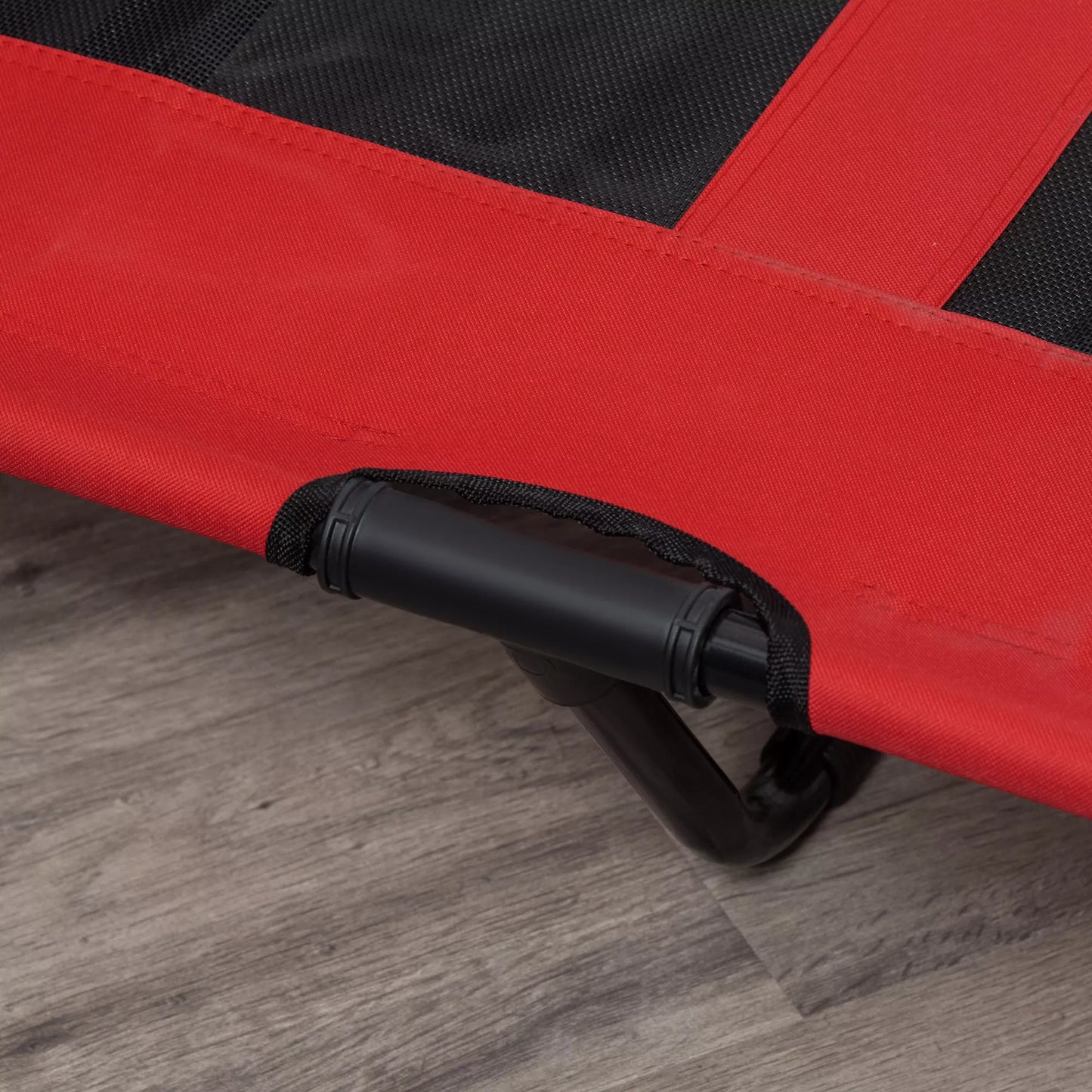 Salokāma suņu gulta āra lietošanai ar paaugstinātu pamatni, 122 cm x 92 cm x 23 cm, sarkana + melna