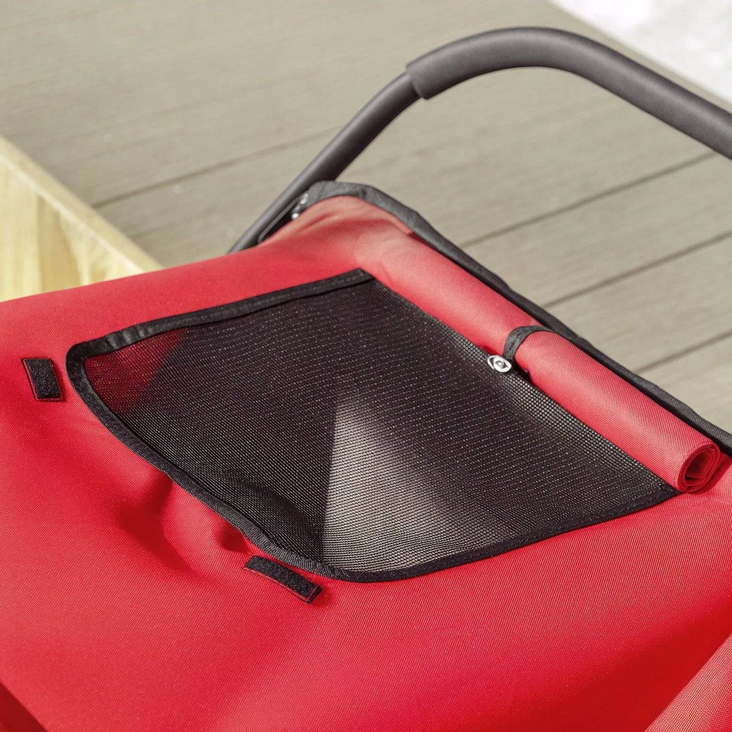 Suņu ratiņi, salokāmi, atverami, ar guļampaklājiņu, tērauda rāmis, sarkani/melni