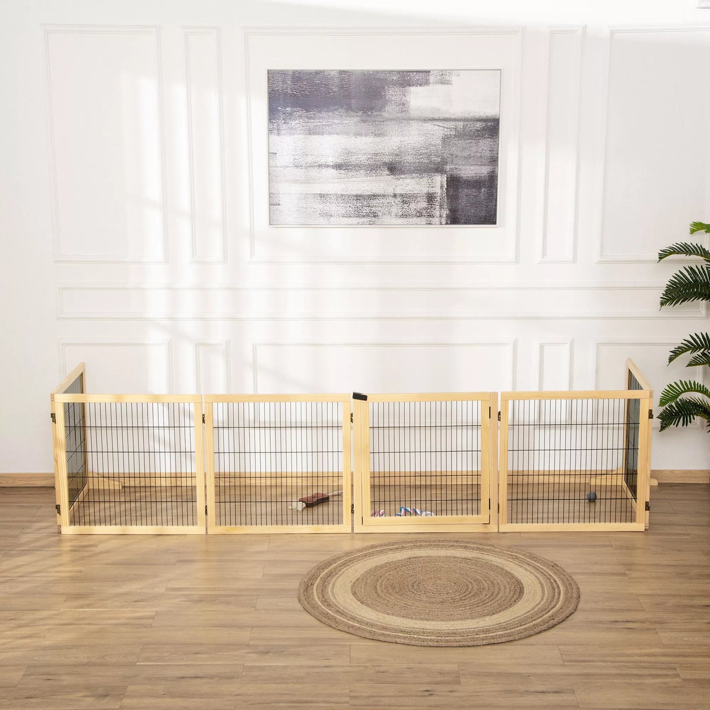 Šunų tvora, skirta laikyti šunis atskirai, pušies mediena, sulankstoma 432 x 36 x 70 cm, natūrali