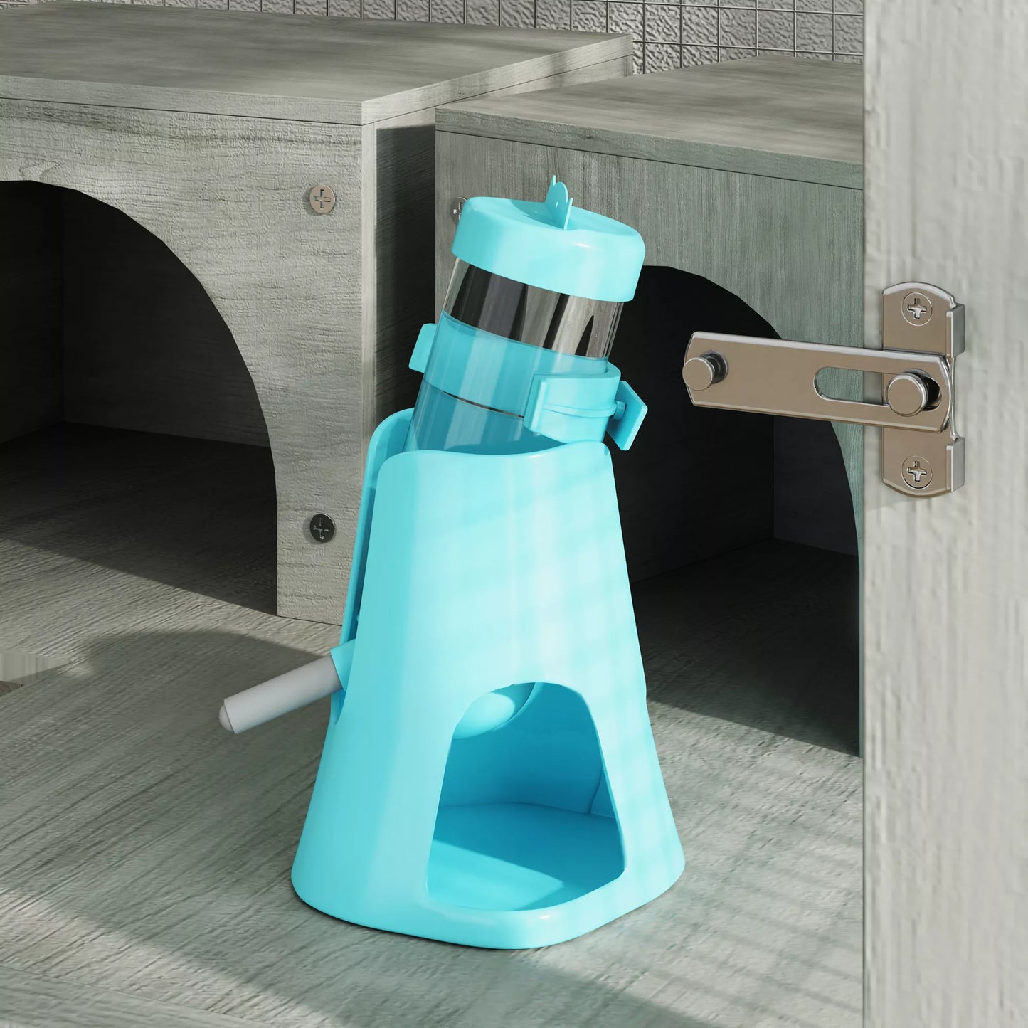 4 līmeņu koka kāmja būris ar mājiņām, šūpolēm, barības bļodām, rampām, riteņiem, 65 x 45 x 109 cm, pelēks