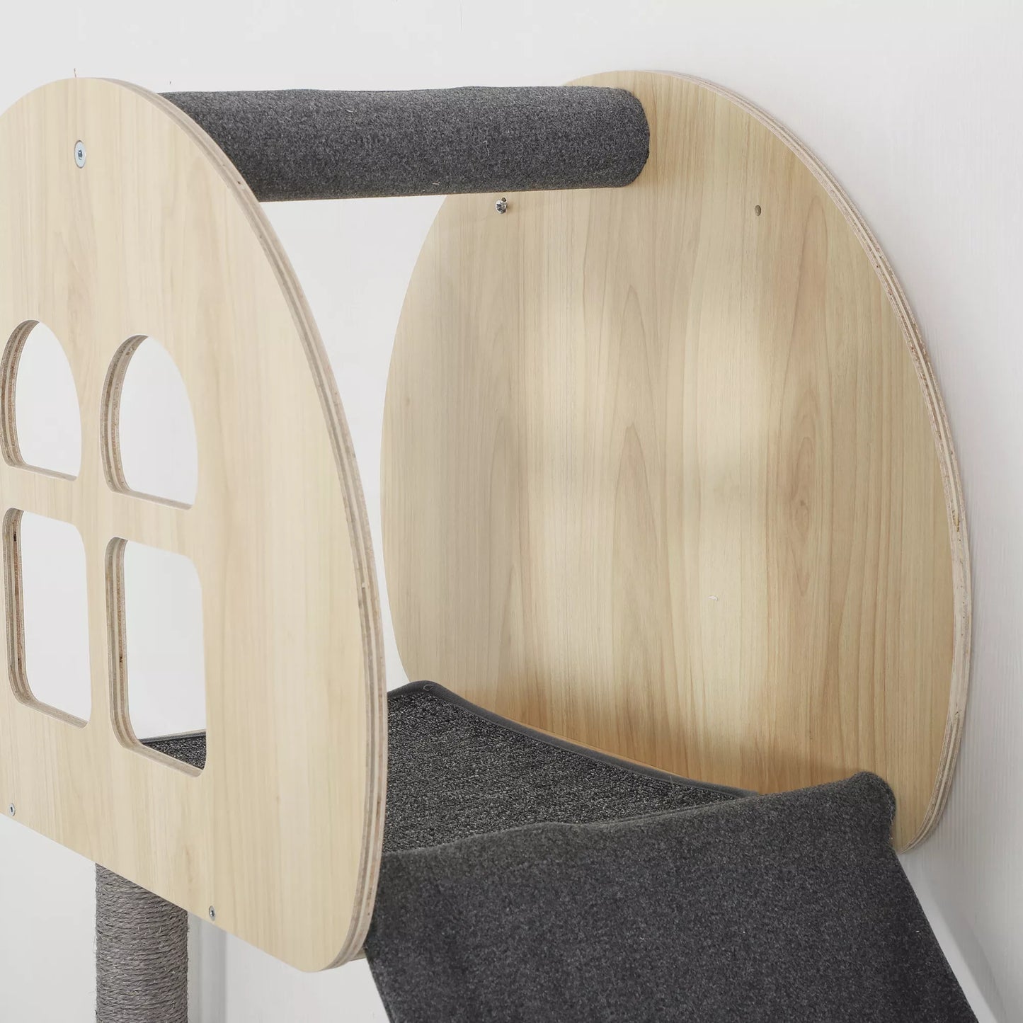 Katės laipiojimo sienelė, 7 dalių, katės laipiojimo sienelės komplektas su sizalio stulpu, kopėčiomis, platforma, draskykle, pilka