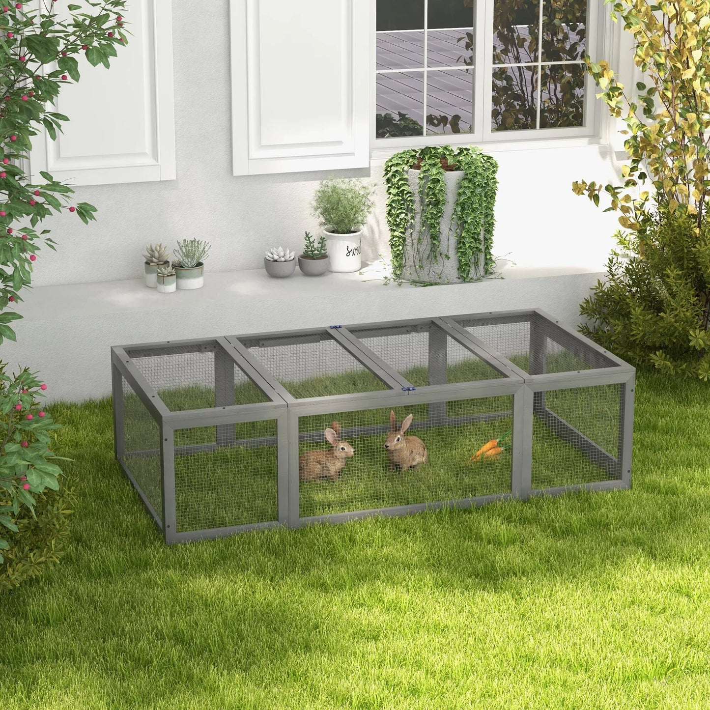 Pawhut mazo dzīvnieku rotaļu laukums, izvelkams jumts, egles koks, pelēks