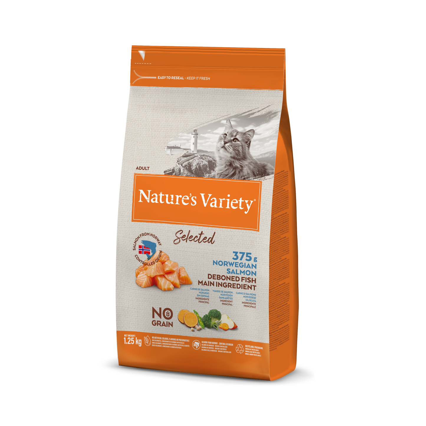 Nature's Variety Selected Adult Cat Sausas maistas suaugusioms katėms su lašiša 1,25 kg