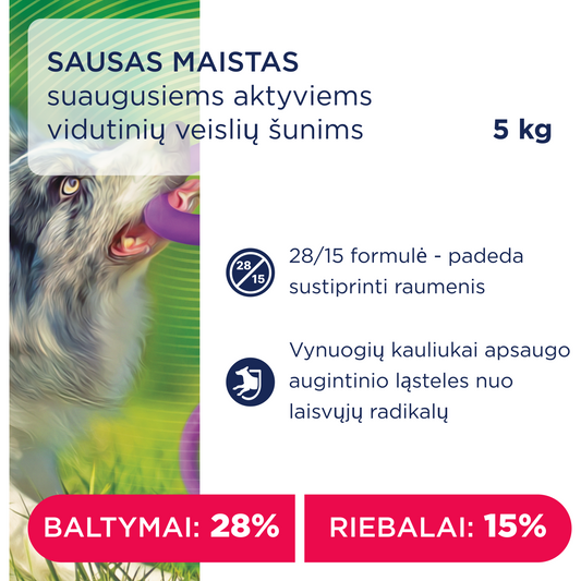 CLUB 4 PAWS PREMIUM "ACTIVE". PILNVĒRTĪGA BARĪBA PIEAUGUŠIEM AKTĪVIEM VIDĒJĀS ŠĶIRNES SUŅIEM