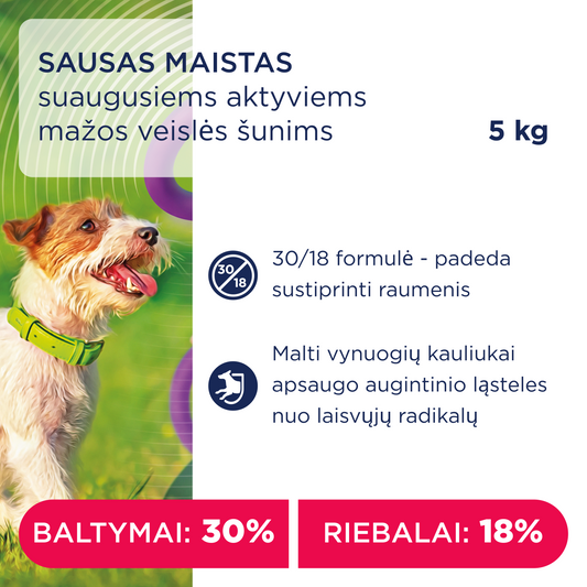 CLUB 4 PAWS PREMIUM ACTIVE. PILNVĒRTĪGA SAUSĀ BARĪBA PIEAUGUŠIEM AKTĪVIEM MAZU ŠĶIRŅU SUŅIEM