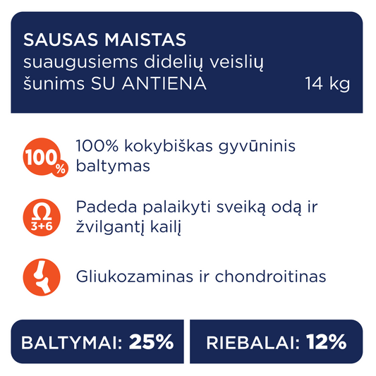 CLUB 4 PAWS Premium sausā barība lielo šķirņu pieaugušiem suņiem ar pīli.