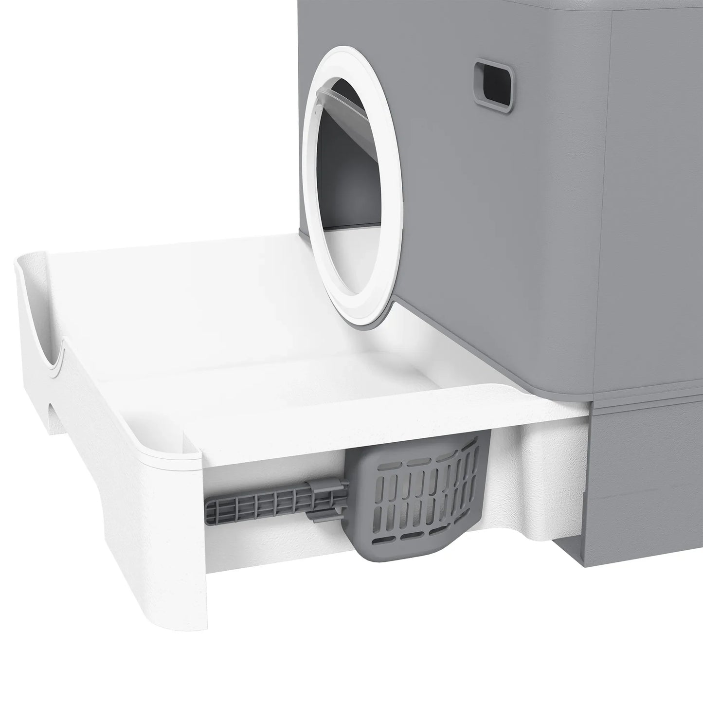 Kaķu pakaišu kaste, 2 izvadi, noņemams apakšējais paliktnis, 52 x 41 x 38,5 cm, pelēka