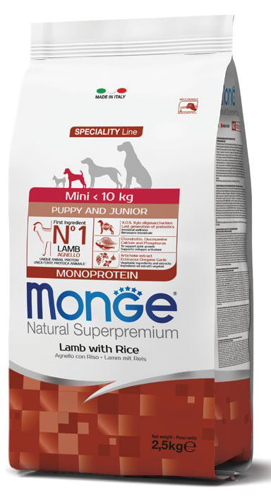 Monge mini puppy sausas pašaras (ėriena ir ryžiai) 2,5kg