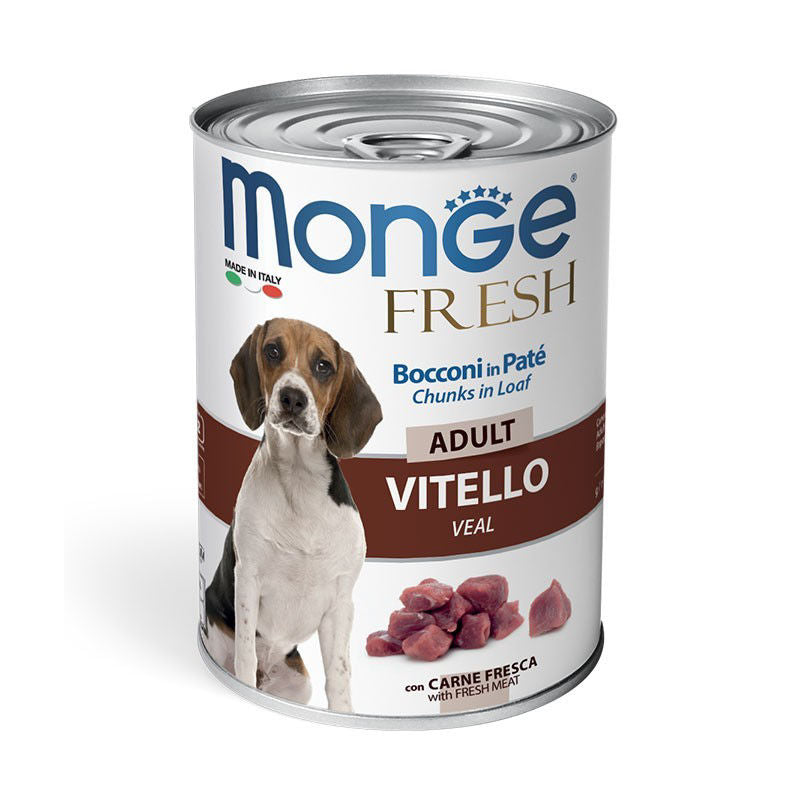 Monge Fresh adult konservuotas pašaras šunims su veršienos gabaliukais 400g