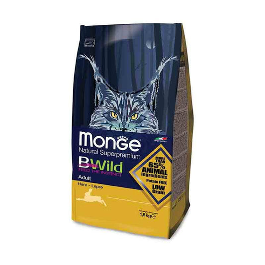 Monge BWild Cat Adult visavertis pašaras katėms su  kiškio mėsa 1.5kg