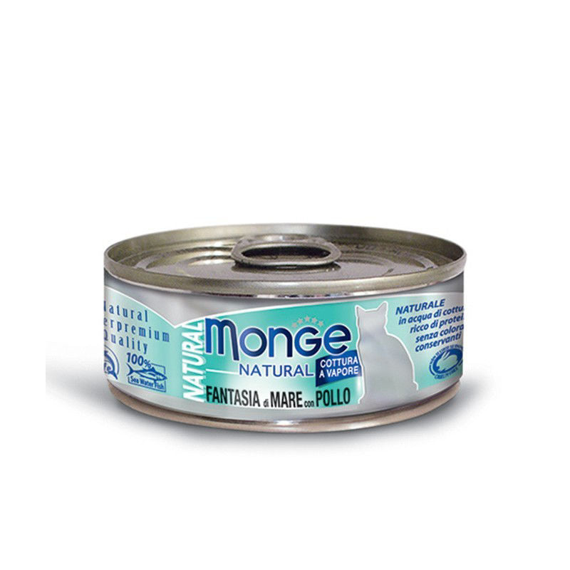 Monge kons. pašaras katėms su gardžiomis jūros gėrybėmis ir vištiena 80g