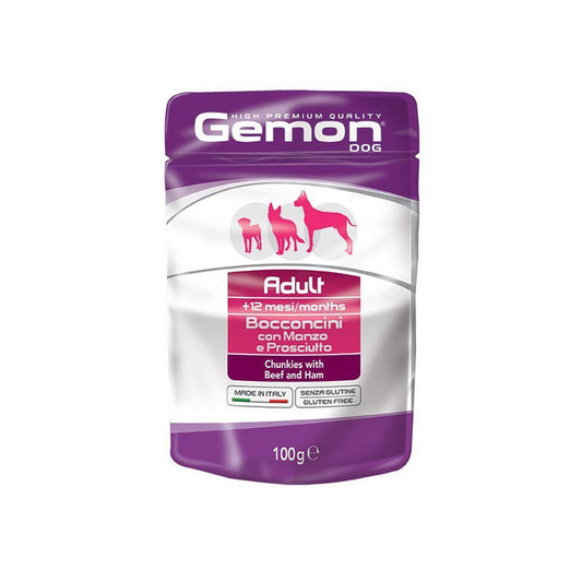 Gemon all breeds adult  konservuotas pašaras suaugusiems šunims su jautienos ir kumpio gabalėliais 100g