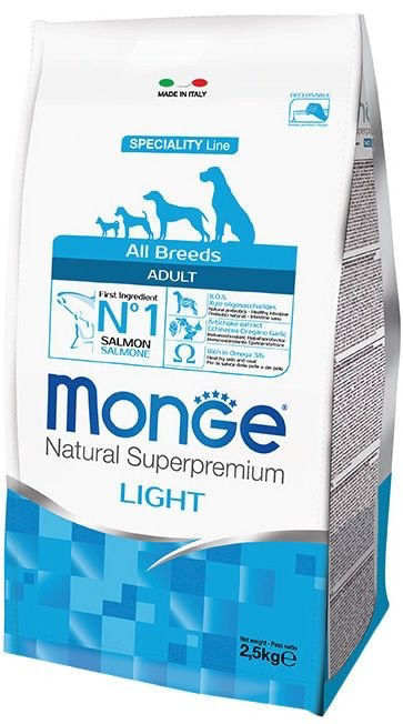 Monge Light adult sausas pašaras (lašiša ir ryžiai) 2,5kg