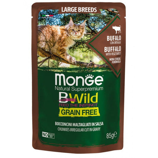 Monge BWild kons. pašaras didelių veislių katėms su buivolo mėsa ir daržovėmis 85g