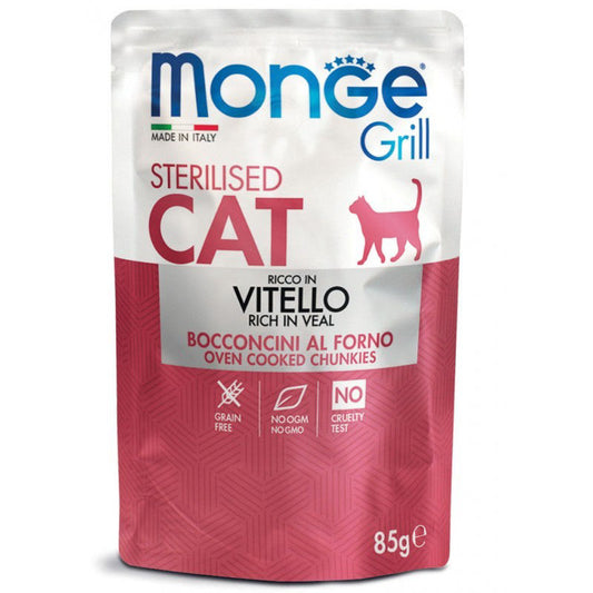 Monge Grill Sterilised  konservuotas pašaras sterilizuotoms katėms su veršiena 85g