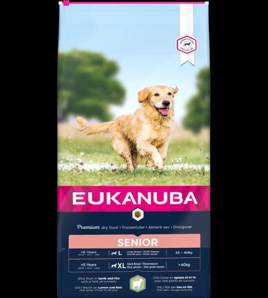 Eukanuba Senior L/XL visavertis pašaras senyviems didelių veislių šunims su ėriena ir ryžiais 12kg