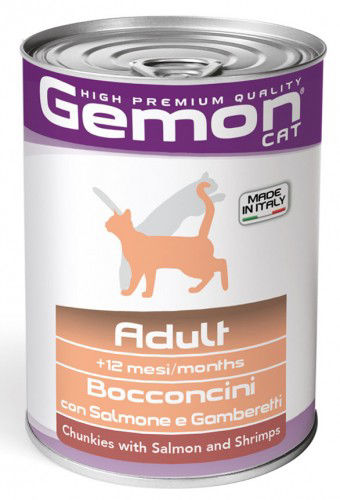 Gemon adult konservuotas pašaras suagusioms katėms su lašiša ir krevetėmis 415g