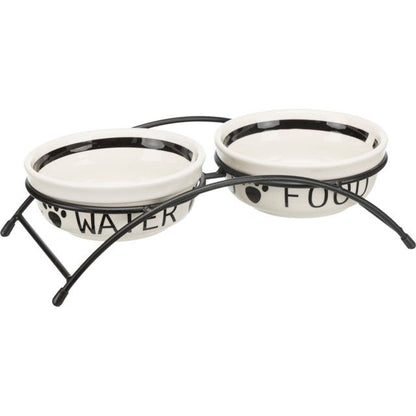 TRIXIE  Dubenėlių kompl., keramika-metal., 2x0.25 l, ø 13 cm-27x7x14 cm, baltas-juodas