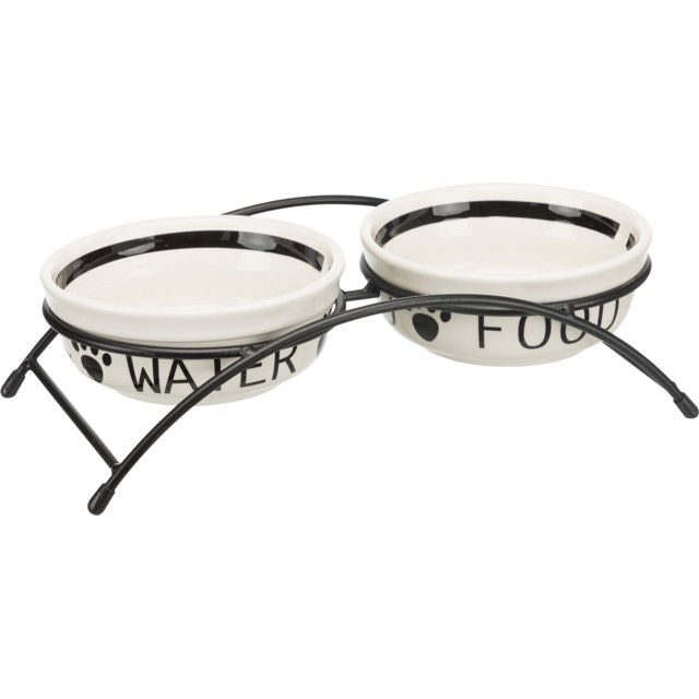 TRIXIE  Dubenėlių kompl., keramika-metal., 2x0.6 l, ø 15 cm-32x9x15 cm, baltas-juodas