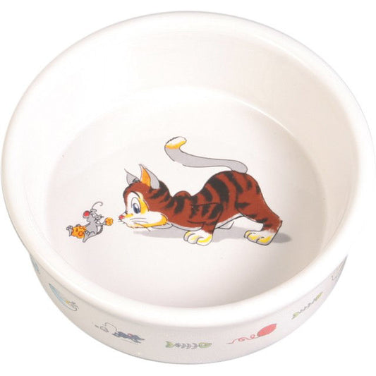 TRIXIE  Dubenėlis, katė su pele, keramika, 0.2 l, ø 12 cm, baltas