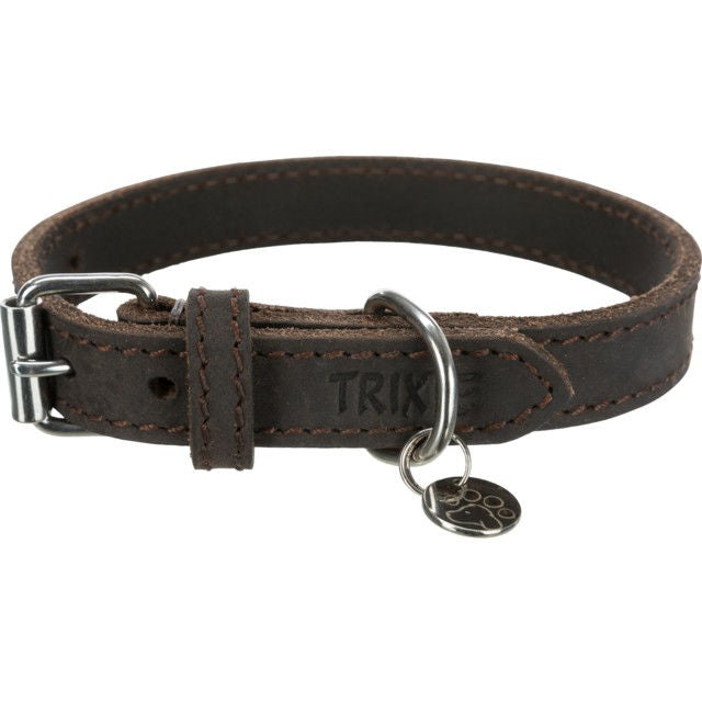 TRIXIE Rustic rieb. odos antkaklis, M 37-44cm/25mm, tams. rudas