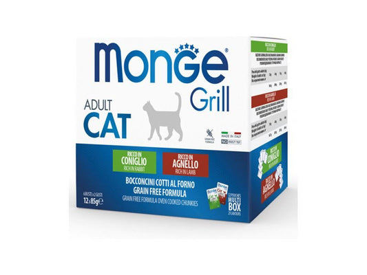 Monge Grill konservuotas pašaras sterilizuotoms katėms mix su aviena/triušiena 85g